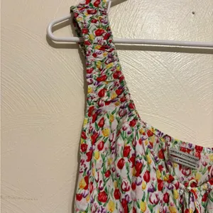 Urban Outfitters Red and White Ruffled Smocked Tank Top thumbnail 6