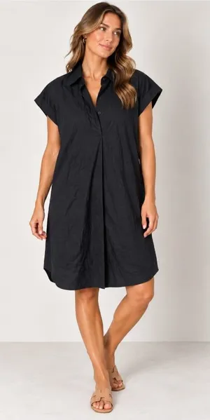 J.Crew Shirt Dress Womens Medium Black Collared Cap Sleeve Casual Short Pullover thumbnail 1