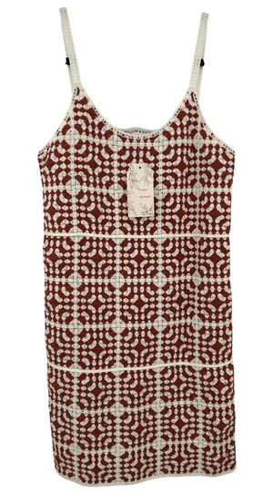 Willow &‎ Wind Medium Crochet Patchwork Mini Dress Ecru Brown Sleeveless Lined thumbnail 1