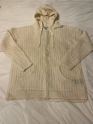 Culture Couture Cream Knit Zip-Up Hooded Sweater - NWT - Size XS (oversized) thumbnail 3