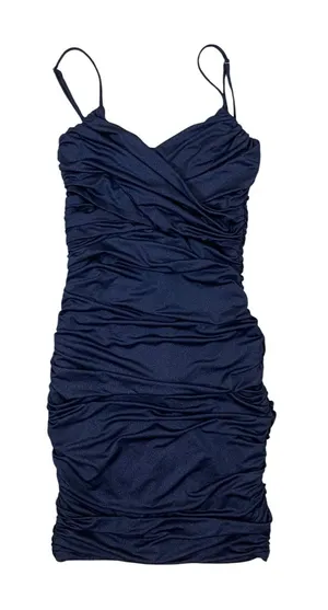 Lucy In The Sky Navy Ruched Bodycon Mini Dress S Spaghetti Strap Cocktail Party thumbnail 1