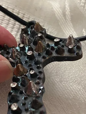 DaVinci Necklace Earrings Set Cross Pendant 3” H Goth Punk Steampunk Black Blue thumbnail 3