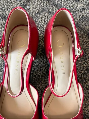 Journee Collection Evangeline Patent Leather Square Toe Block Heel Pumps in Red thumbnail 2