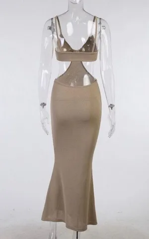 Boutique NEW Tan Knit Cutout Backless Bodycon Maxi Dress thumbnail 6