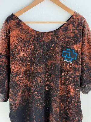 Custom Bleached Black & Brown Rammstein Graphic Off The Shoulder Tee thumbnail 7