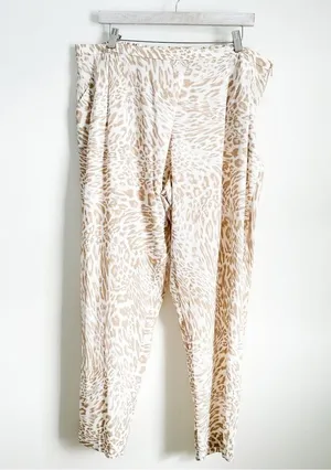 Calvin Klein White Tan leopard Animal Print Lightweight Flowy Pants sz XL thumbnail 3