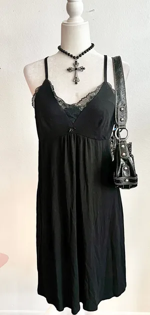 Stars Above Black Lace Babydoll Dress, Y2K Soft Goth Indie Sleaze Romantic Goth‎ Medium thumbnail 1