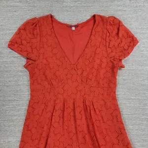 Anthropologie Leifnotes Dogflora Dress Womens L Orange Floral Lace Lined thumbnail 5