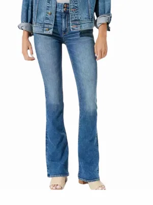 American Eagle Hi-Rise Artist Flare Jeans SIZE 2 Short Medium Wash Super Stretch thumbnail 3