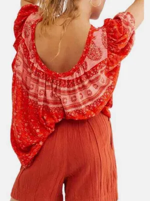 Free People Paisley Puff-Sleeve T-Shirt in Fruit Punch Combo thumbnail 3