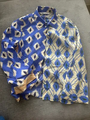 Zara Blue Cream & Green Patterned Top thumbnail 1