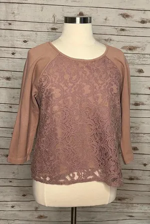 LOFT mauve cotton lace overlay fleece top Size XL thumbnail 1