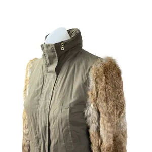 Aqua Genuine Rabbit Fur Long Sleeve Stand Collar Utility Parka Coat Jacket Sz XS thumbnail 3