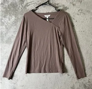 SPANX Rib Asymmetrical Neck Top Smoke Taupe Elevated Basics Capsule Wardrobe New thumbnail 1