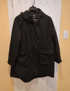 DKNY Womens Water Resistant Black Raincoat Hooded Parka Jacket, Size XXL thumbnail 1