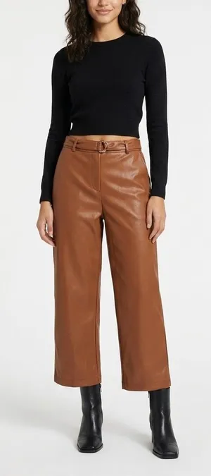 Marc New York Brown Faux Leather High-Rise Cropped Pants With Belt Size 16 NWT thumbnail 1
