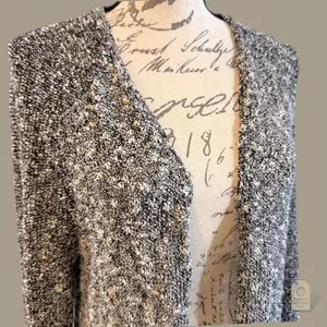Black & White Marled Cotton-Blend Cardigan Women's L | Open Front thumbnail 3