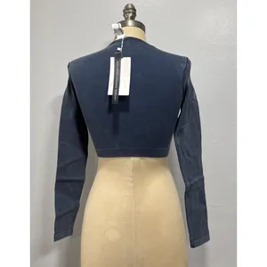 Zara Crop Top Crew Neck Pullover Stretch Long Sleeve Faded Blue Size XS Stylish thumbnail 2