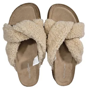 Treasure and Bond Sherpa Slide Sandals Cream Women Size 6‎ Comfort Cozy Warm thumbnail 1