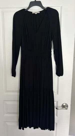 Loft Black Shirred Dress thumbnail 3