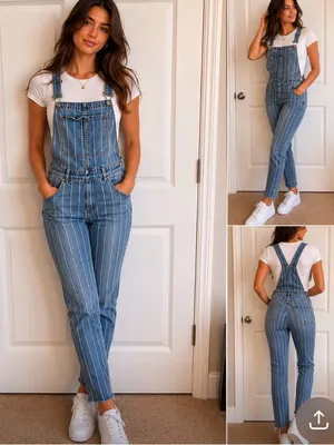 ALMOST FAMOUS Striped Blue Denim Overalls - Women's Jeans Overalls, M thumbnail 2