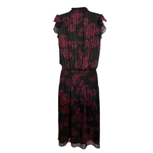 WHITE HOUSE BLACK MARKET Dress Black‎ Red Floral Ruffle Sleeve Smocked EUC XS thumbnail 6