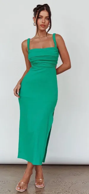 NWT Selfie Leslie Green Square-Neck Ribbed Midi Dress with Side Slit thumbnail 1