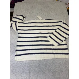 A New Day Womens 1X Navy White Striped Fuzzy Knit Cardigan Gold Buttons NEW thumbnail 6