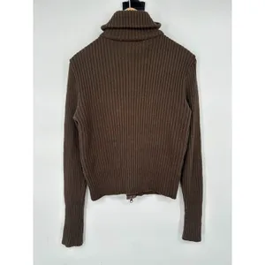 Y2K Ribbed Quilted Full Zip Jacket‎ Stand Collar Chocolate Brown Rachel Green L thumbnail 5