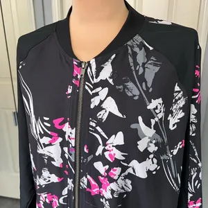 Fabletics Bev Bomber Jacket Size XXL Floral Print Black Zip Up‎ Athleisure Sport thumbnail 4