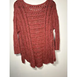 AMERICAN EAGLE Open Knit Crochet High‎ Low Sweater Size Medium Burnt Orange Y2K thumbnail 4