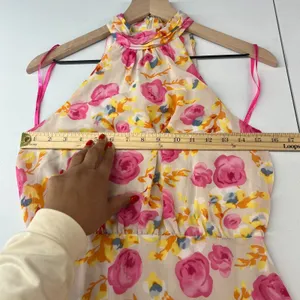 Betsey Johnson Dress Womens 4 Multicolor Floral Halter Neck Back Zip Peplum‎ Hem thumbnail 13