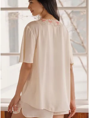 NWT Anthropologie LyreBird Silky Tie-Front Top Ecru Size Medium thumbnail 3