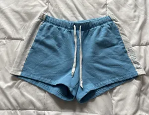 VS PINK Boyfriend Sweat‎ Shorts Womens Size Medium Blue White Pockets Active thumbnail 1