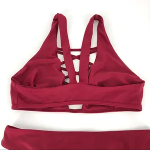 Strappy Criss Cross Bikini‎ Set Maroon Size S Red thumbnail 4