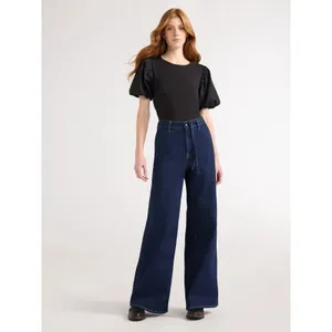 Free Assembly Womens T-Shirt Size L Black Embroidered Balloon Sleeves Elegant thumbnail 3