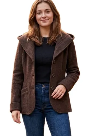 A. Giannetti size S boiled wool cardigan with hood. thumbnail 1