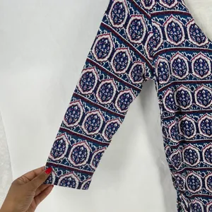 Anthropologie Moulinette Soeurs Medea Ruched Column Dress‎ Womens Large Blue Geo thumbnail 4