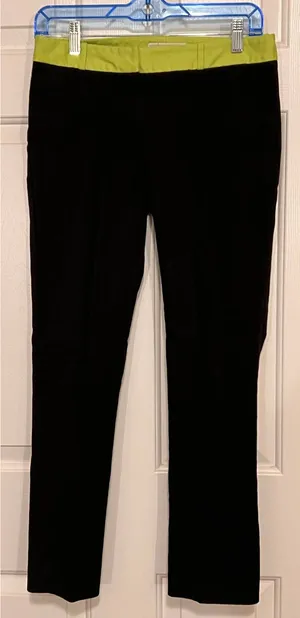 Michael Kors Cropped Pants Black with Lime‎ Green Waist Band Size 2 thumbnail 1