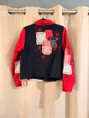 New directions Red Patchwork Jacket with Navy & White Panels thumbnail 3