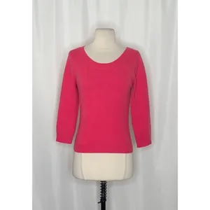 GARNET HILL Cashmere Sweater Scoop Neck Solid Pink Bright Pullover X-Small thumbnail 2