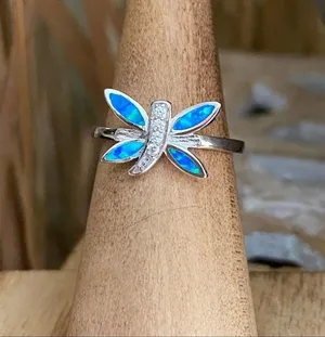 Dragonfly Blue Opal & Cz Sterling Silver Ring 5,6 thumbnail 2