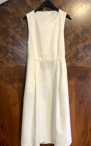 ADRIANO GOLDSCHMIED Libby Button Back Midi Dress w Pockets LINEN White Medium M thumbnail 8