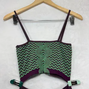 Zara‎ Set XS Green Purple Knit Crop Top Legging Slimming Geometric Sexy Gym Yoga thumbnail 4