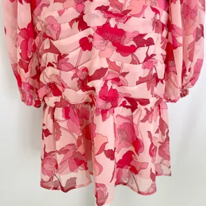 New Floral Print Twist Keyhole Front Long Sleeve Dress Pink Size XL thumbnail 8
