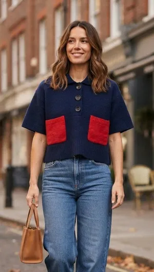 ZARA Navy Blue Cropped Knit Sweater Size S Wool Blend Soft Boxy Pullover thumbnail 1