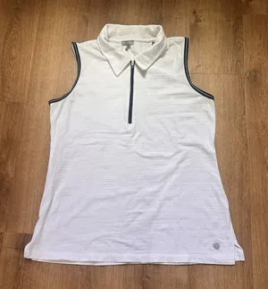 T By Talbots White And Black Active Sleeveless Polo Zip Top Size Small thumbnail 1