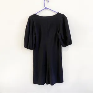 Anthropologie Velvet Puff Sleeve V-Neck Black Cotton Mini Dress Size Small‎ thumbnail 3
