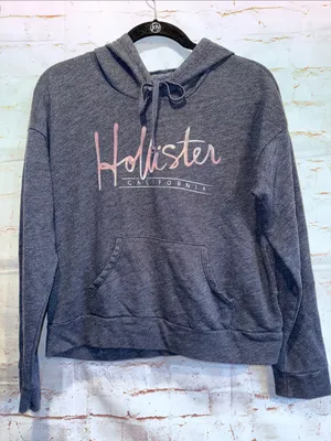 Hollister Navy Pullover Hoodie Pink Script Logo pullover pockets lightweight M thumbnail 1