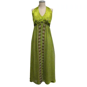 Vtg 60‎ Style Sz 16 Silk Maxi Halter Dress Babydoll Retro Academia Nature Artsy thumbnail 2